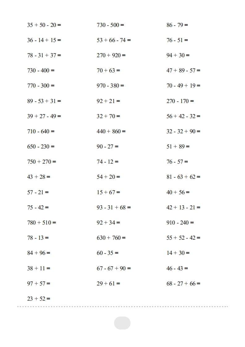 图片[2]-三年级数学上册▲口算题（万以内的加减法(一)）连打2500题（人教版）-龙云试卷网