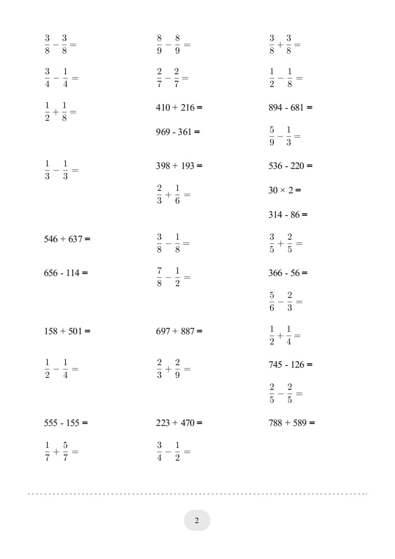 图片[2]-三年级数学上册口算题(【总复习】)1000题（人教版）-龙云试卷网