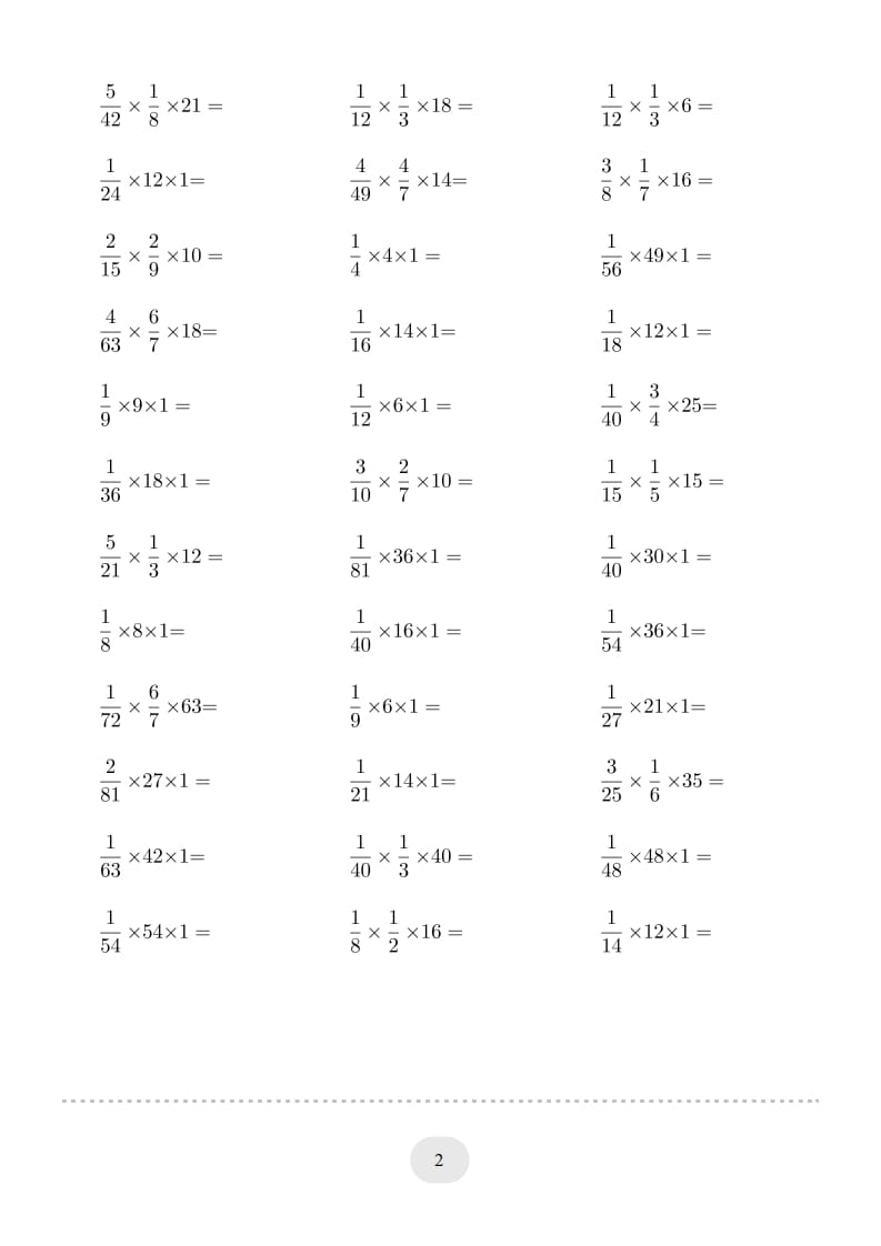 图片[2]-六年级数学上册▲口算题（分数与整数连乘）连打版（人教版）-龙云试卷网