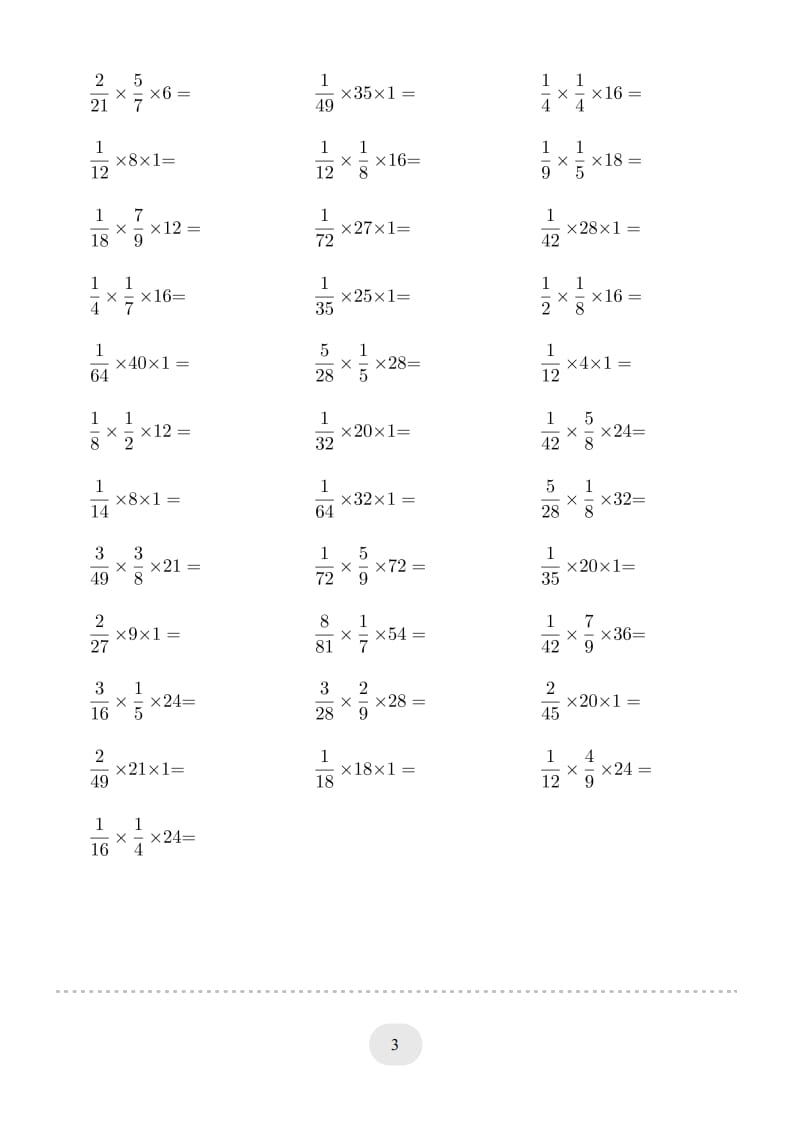 图片[3]-六年级数学上册▲口算题（分数与整数连乘）连打版（人教版）-龙云试卷网