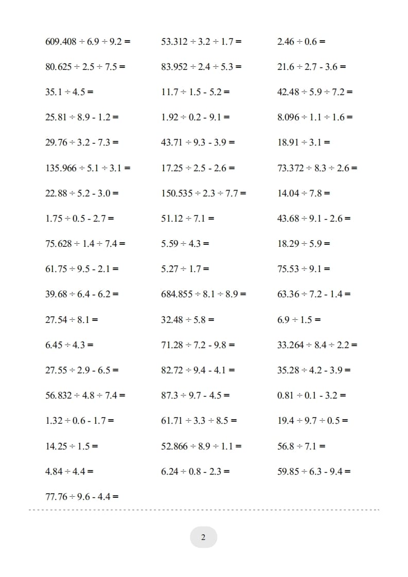 图片[2]-五年级数学上册▲口算题（小数除法）连打版（人教版）-龙云试卷网