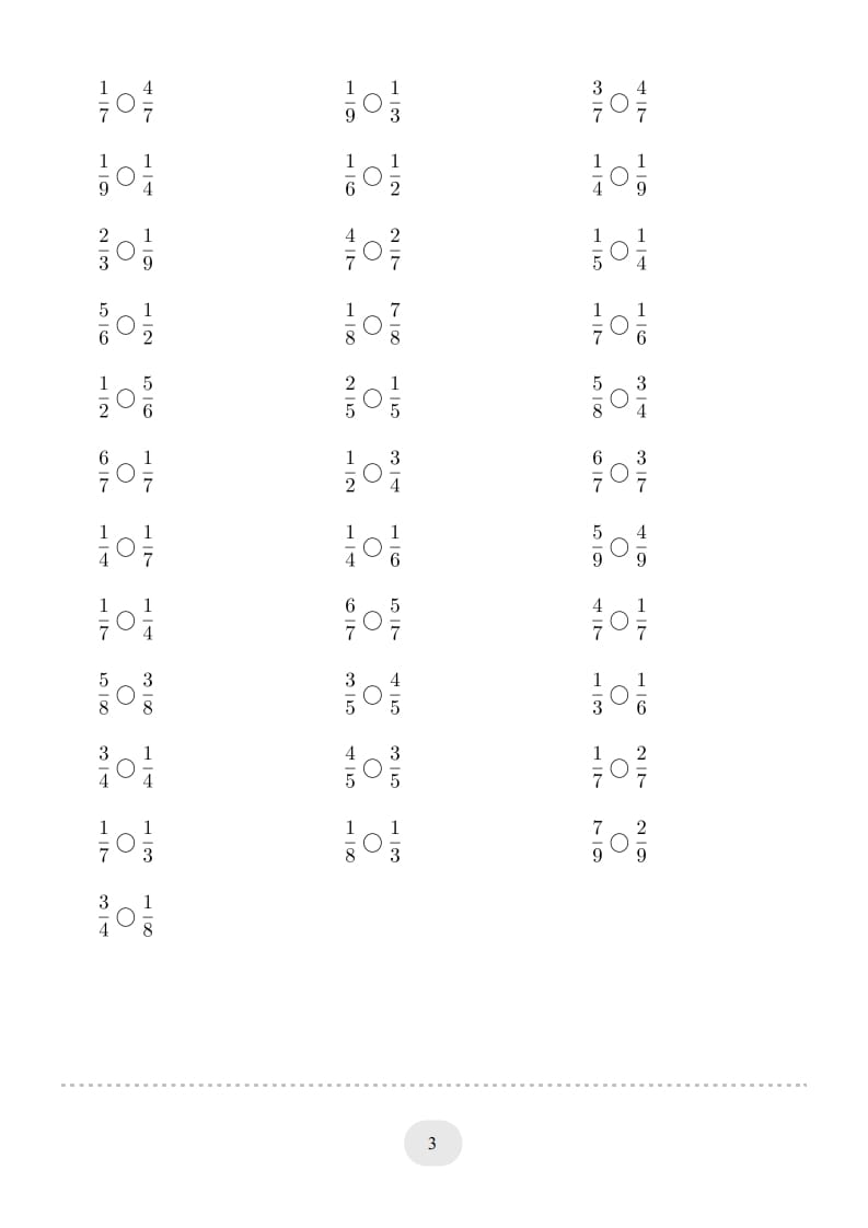 图片[3]-三年级数学上册口算题(分数比大小)1000题（人教版）-龙云试卷网