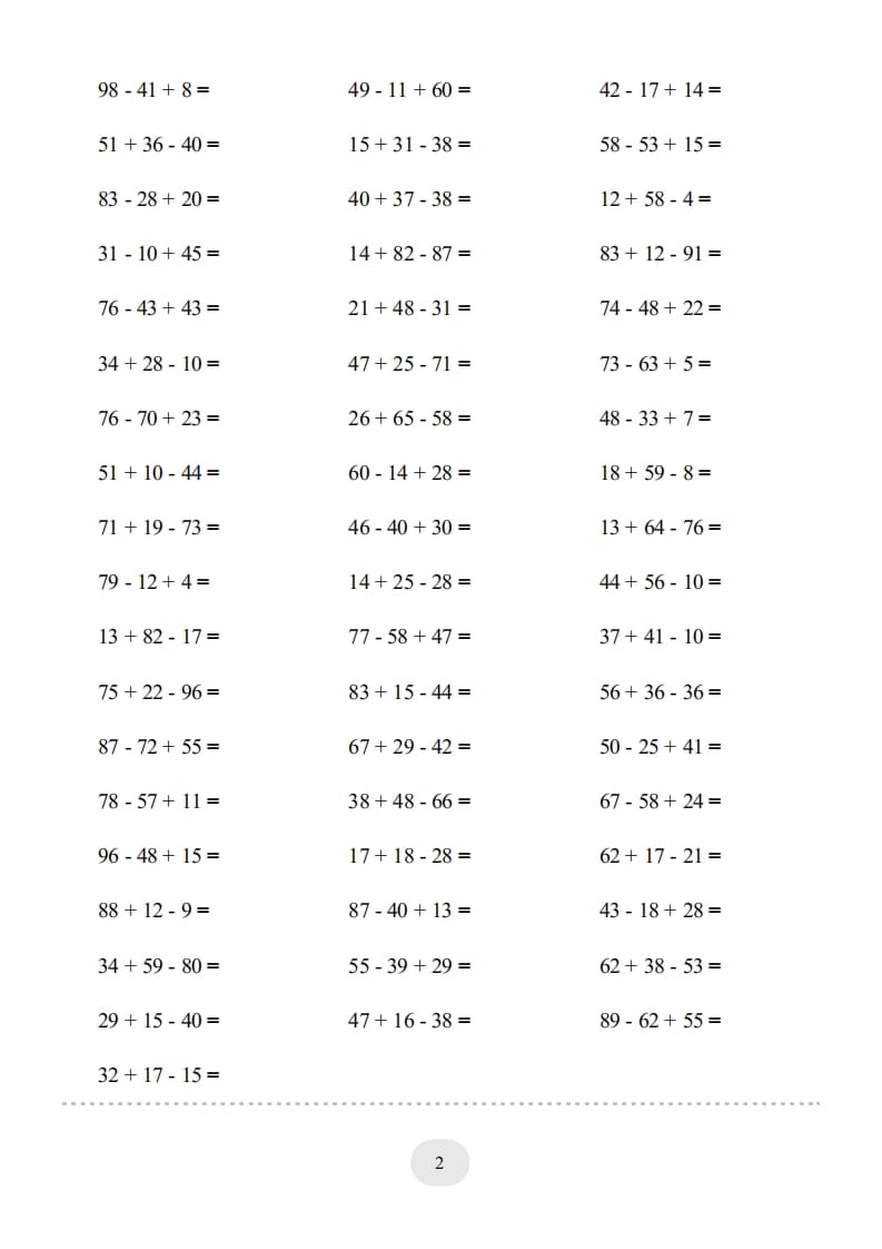 图片[2]-二年级数学上册口算题(加减混合)1000题（人教版）-龙云试卷网