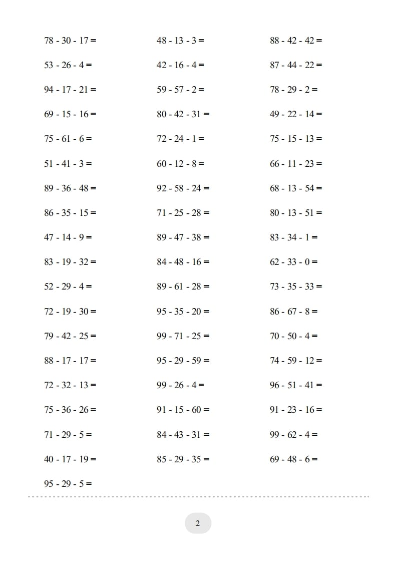 图片[2]-二年级数学上册口算题(连减)1000题（人教版）-龙云试卷网