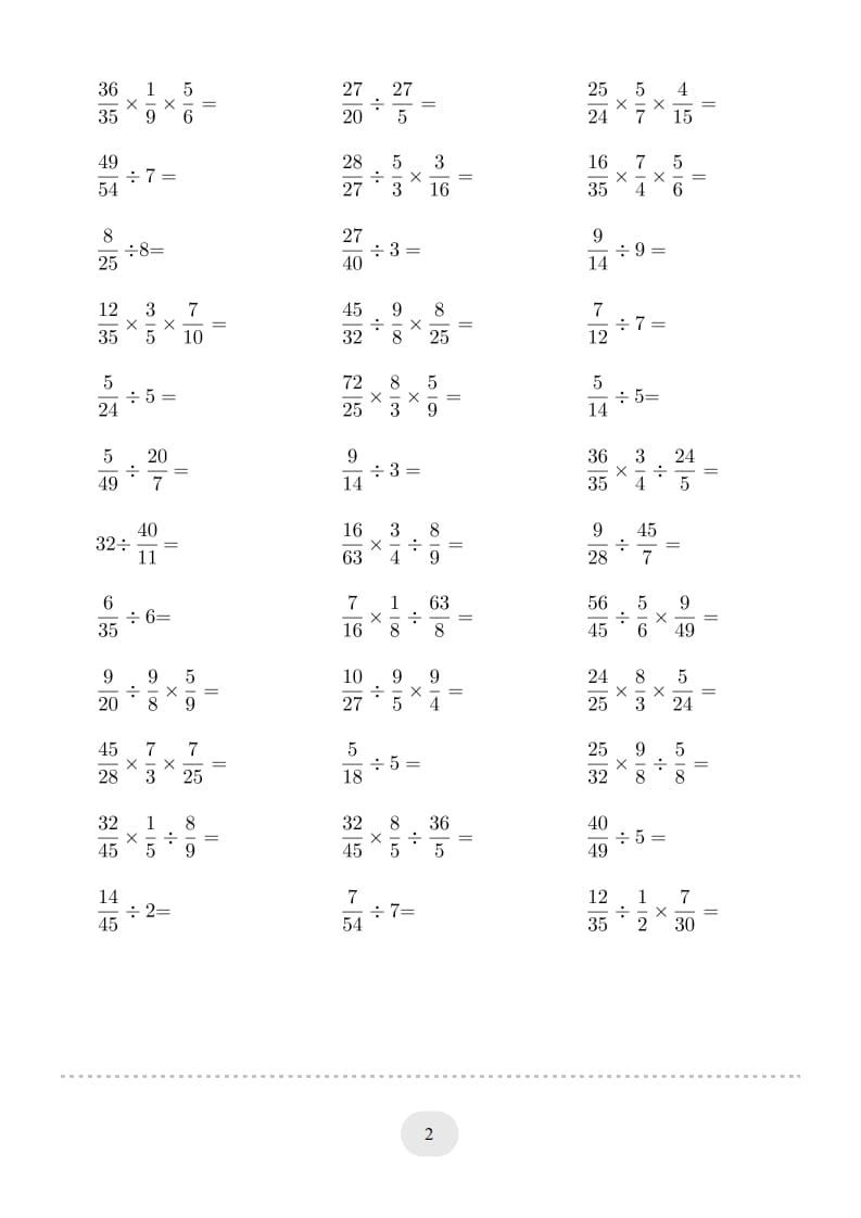 图片[2]-六年级数学上册▲口算题（分数除法）连打版（人教版）-龙云试卷网