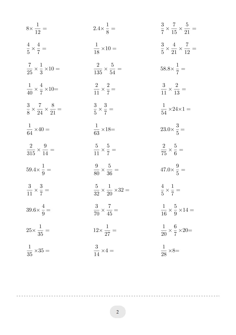 图片[2]-六年级数学上册▲口算题（分数乘法）连打版（人教版）-龙云试卷网
