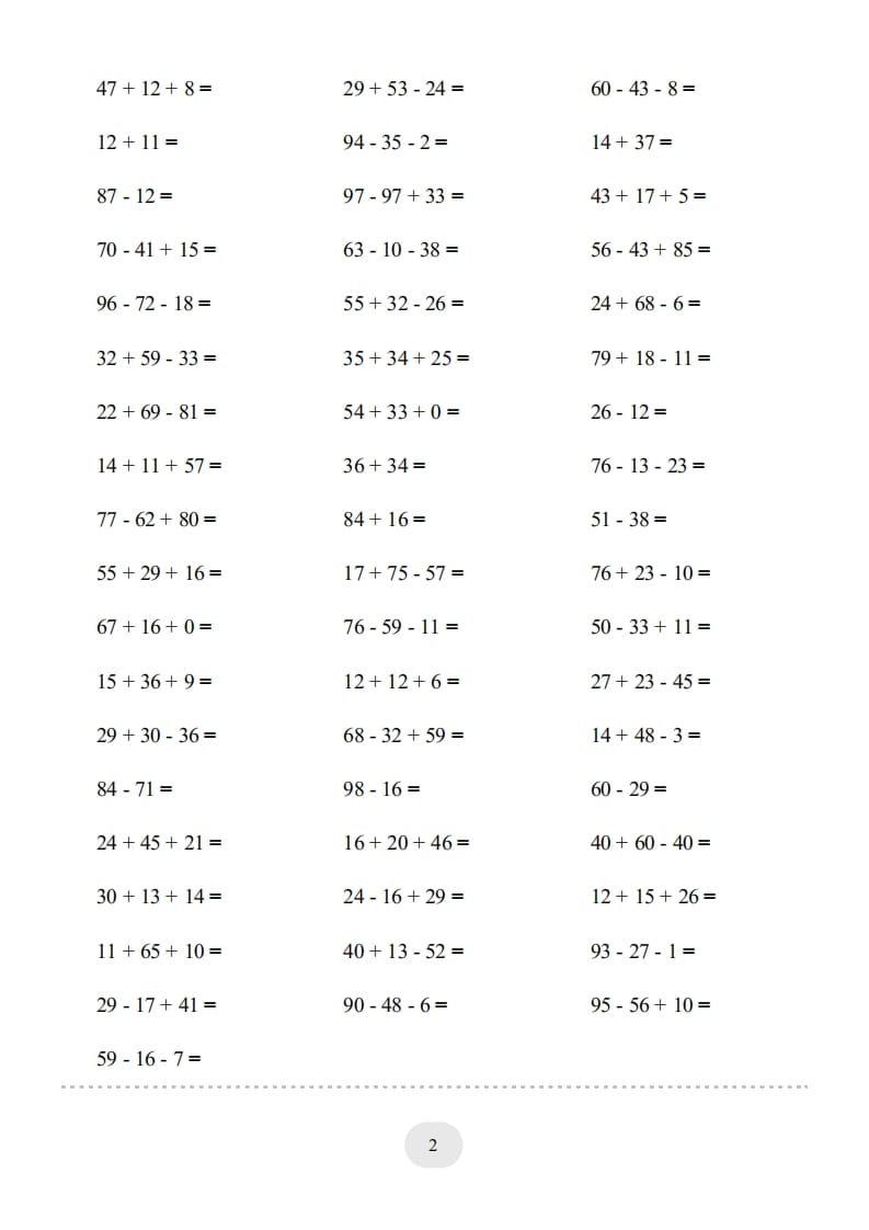 图片[2]-二年级数学上册▲口算题（100以内的加减法(二)）连打版（人教版）-龙云试卷网
