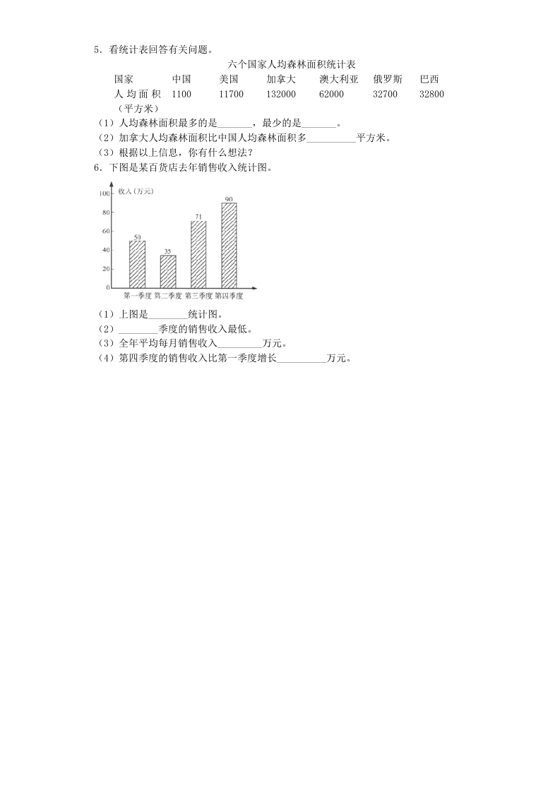 图片[2]-四年级数学上册练习题-统计表和条形统计图-（苏教版）-龙云试卷网