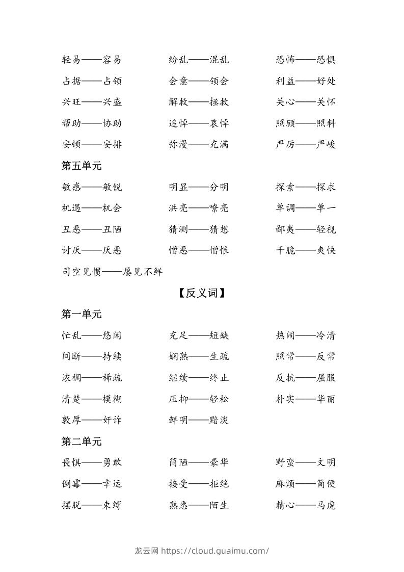 图片[2]-六年级语文下册复习资料近义词和反义词（部编版）-龙云试卷网