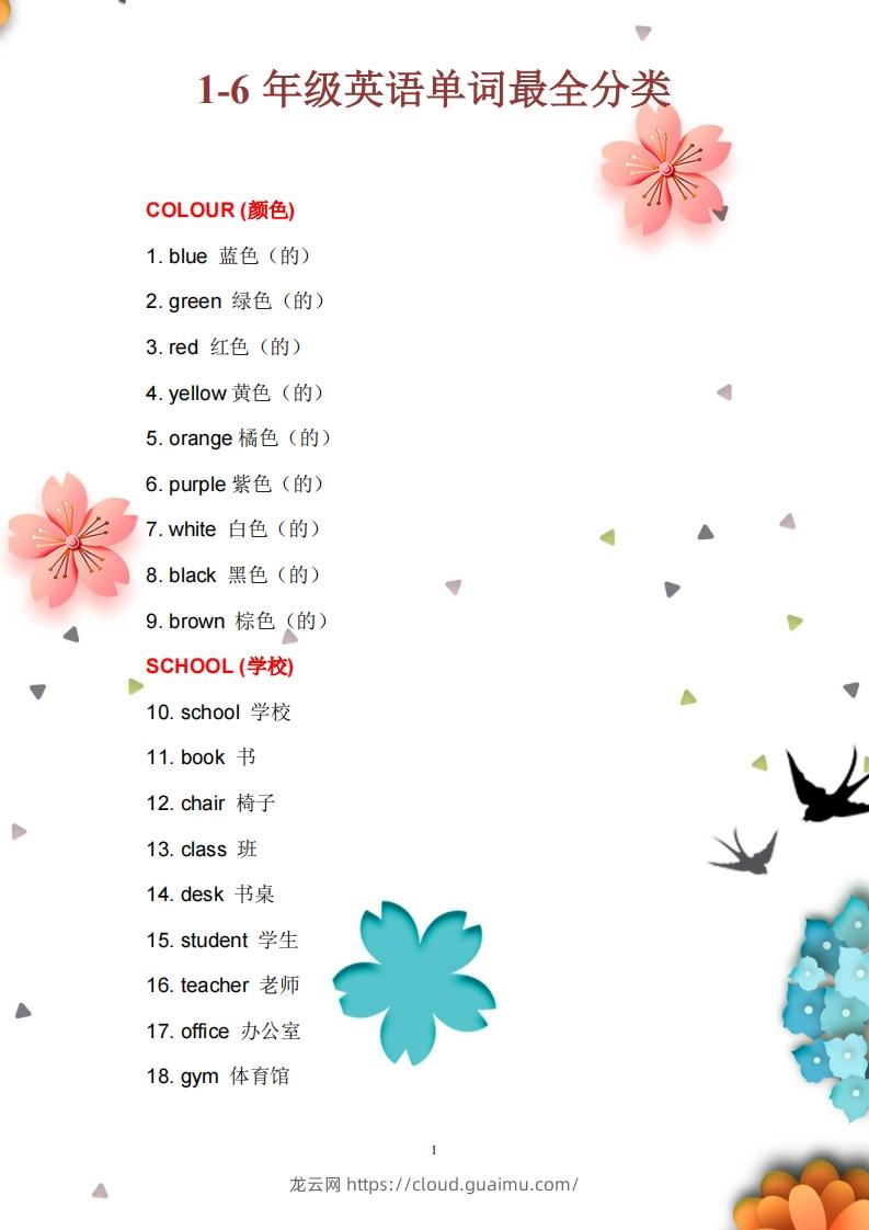 13_小学1至6年级英语单词最全分类-龙云试卷网