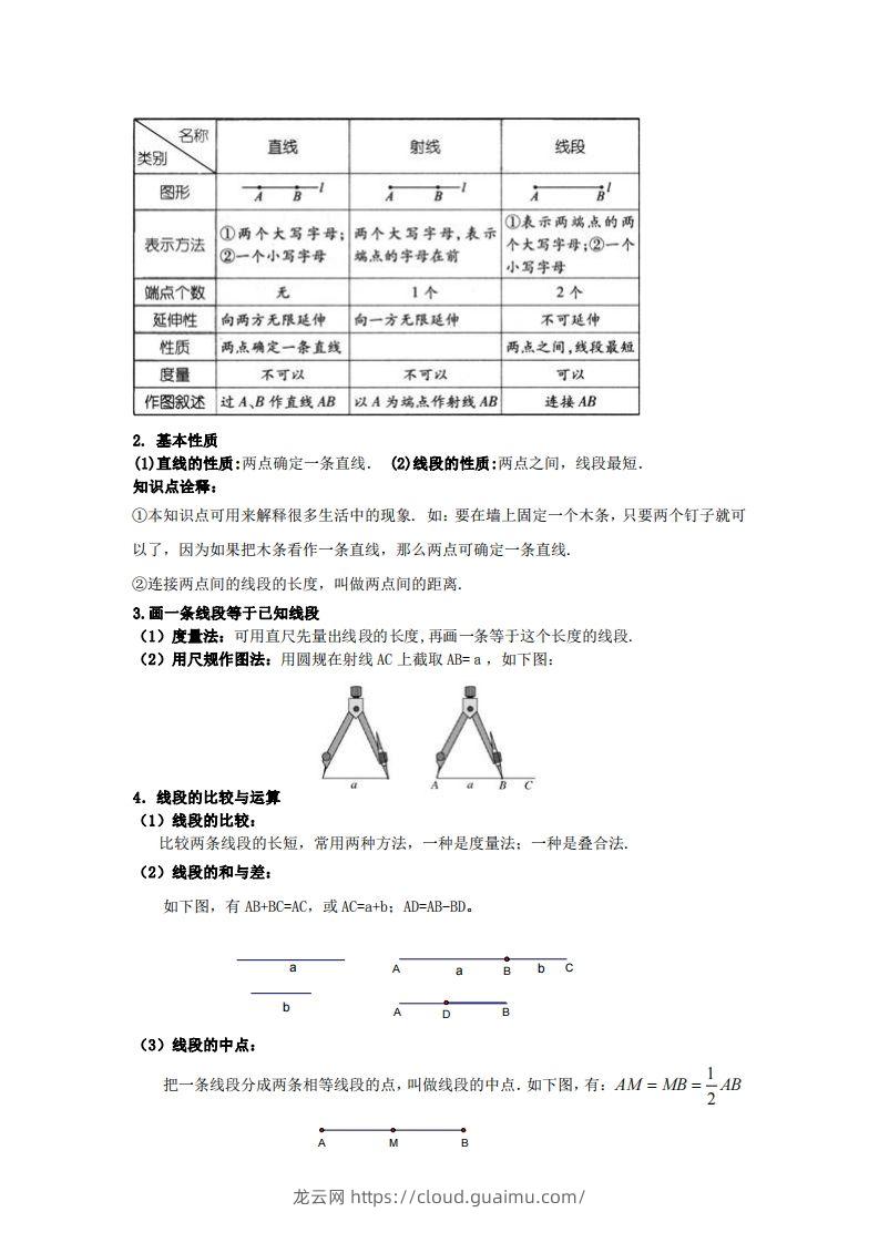 图片[2]-青岛版七年级上册数学知识点汇总-龙云试卷网