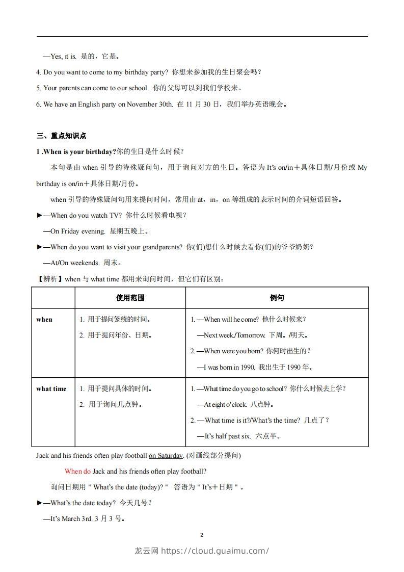 图片[2]-人教版英语七年级上Unit8Whenisyourbirthday？知识点_-龙云试卷网