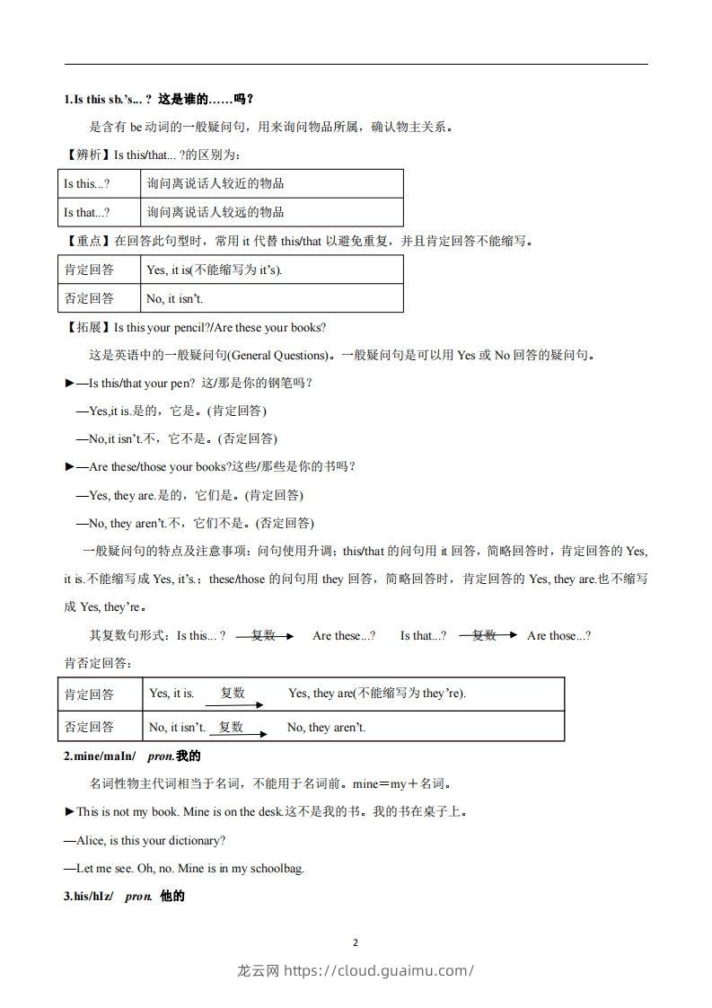 图片[2]-人教版英语七年级上Unit3Isthisyourpencil？知识点_-龙云试卷网