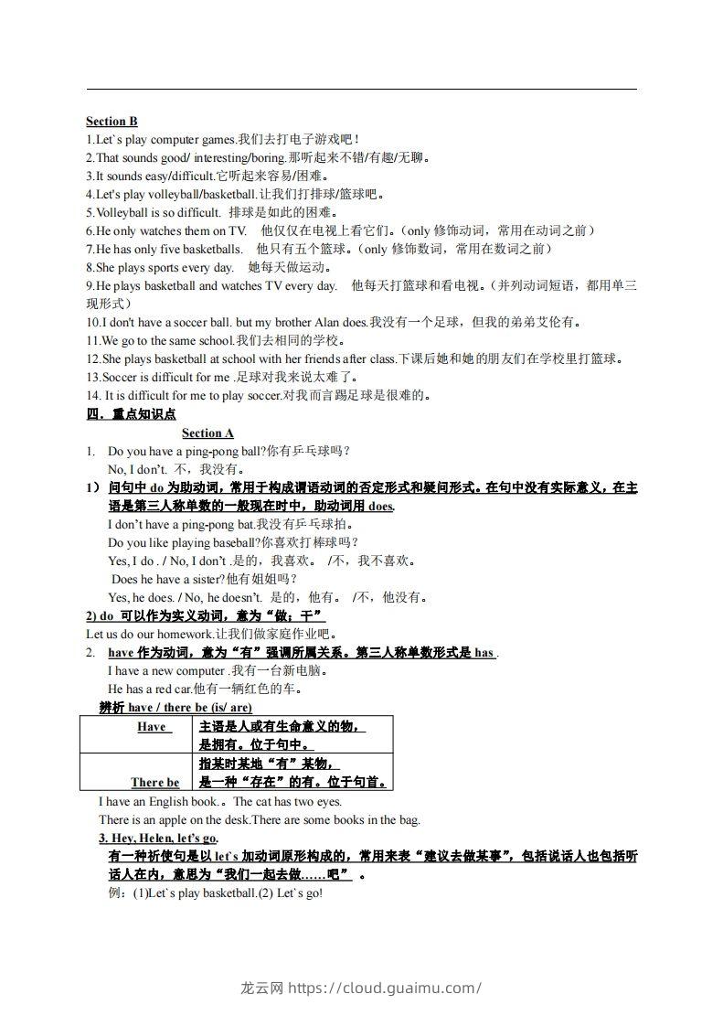 图片[3]-5.人教版七年级上英语Unit5复习提纲-龙云试卷网