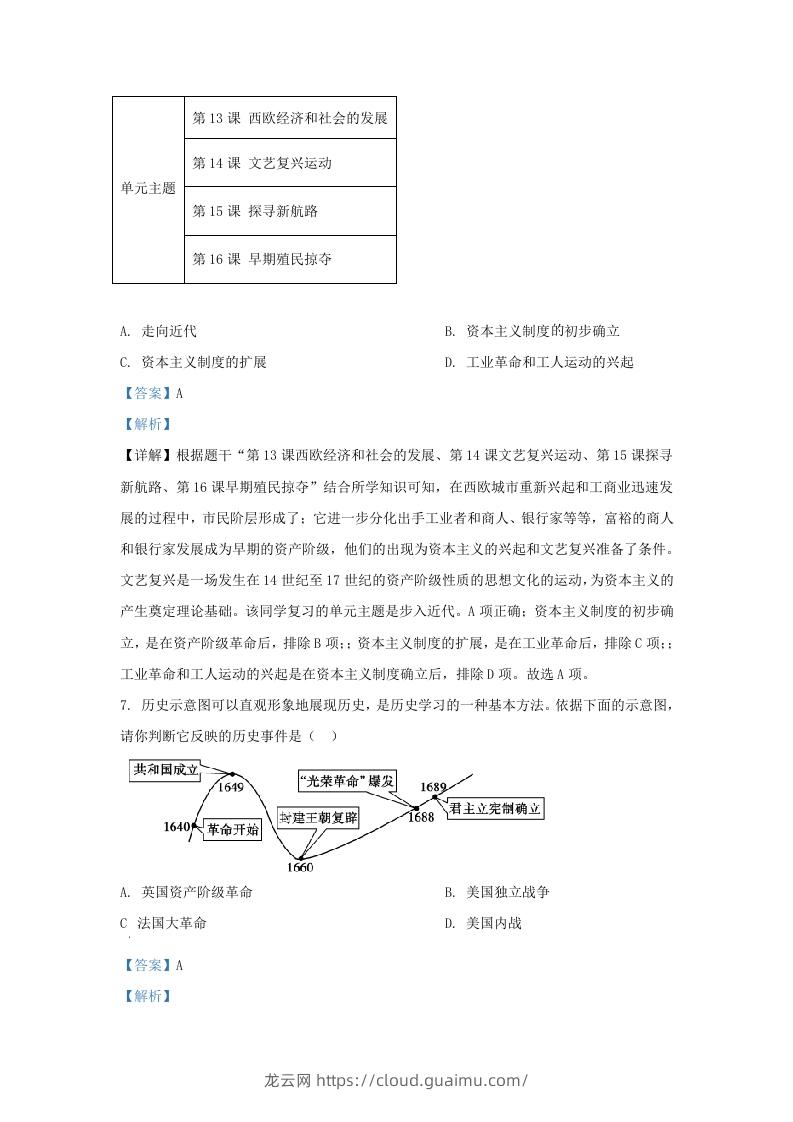 图片[3]-2021-2022学年山东省济南市高新区九年级上学期历史期末试题及答案(Word版)-龙云试卷网