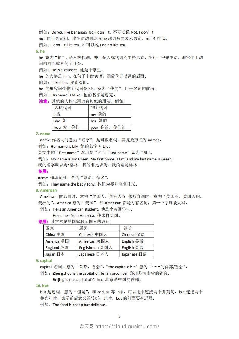 图片[2]-外研版英语七年级上册知识点汇总-龙云试卷网