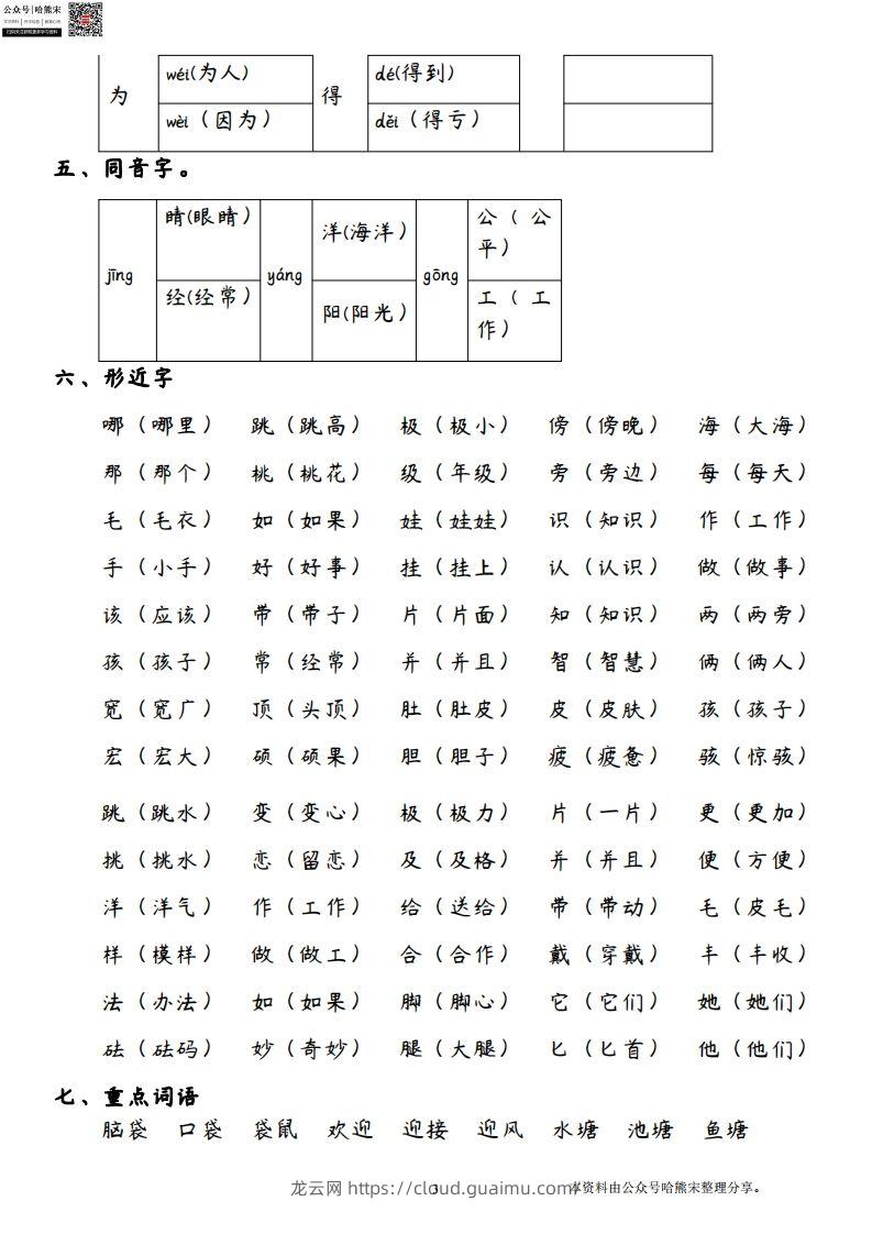 图片[3]-二年级语文上册第一单元核心考点梳理（重点课文理解积累拓展考试热点）-龙云试卷网