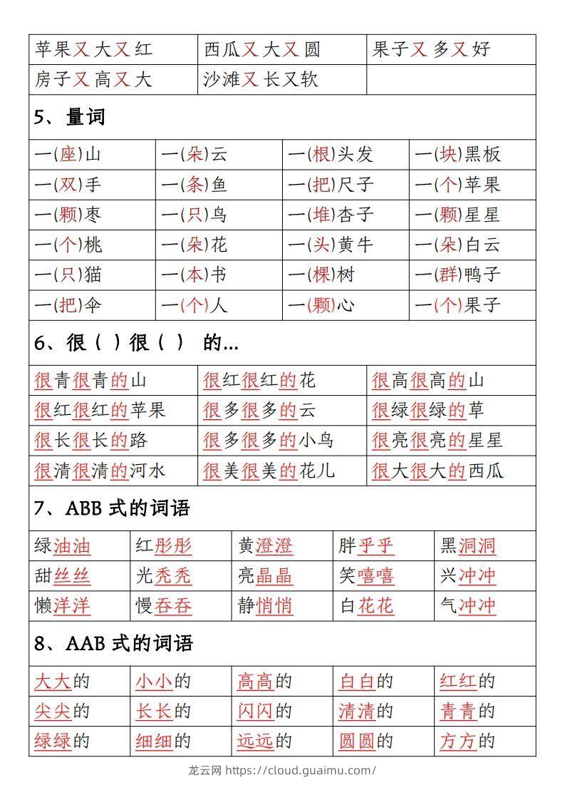 图片[2]-【期末重点考点总结词语积累汇总】一上语文-龙云试卷网