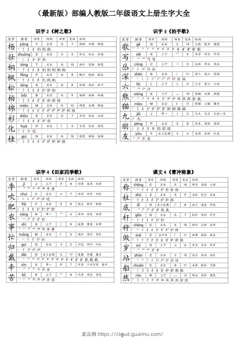 图片[2]-【二上语文】最最最新款二上课本生字大全-龙云试卷网