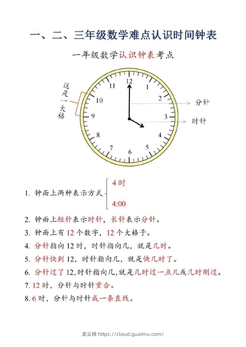 【二上数学】重难点认识时间钟表k-龙云试卷网