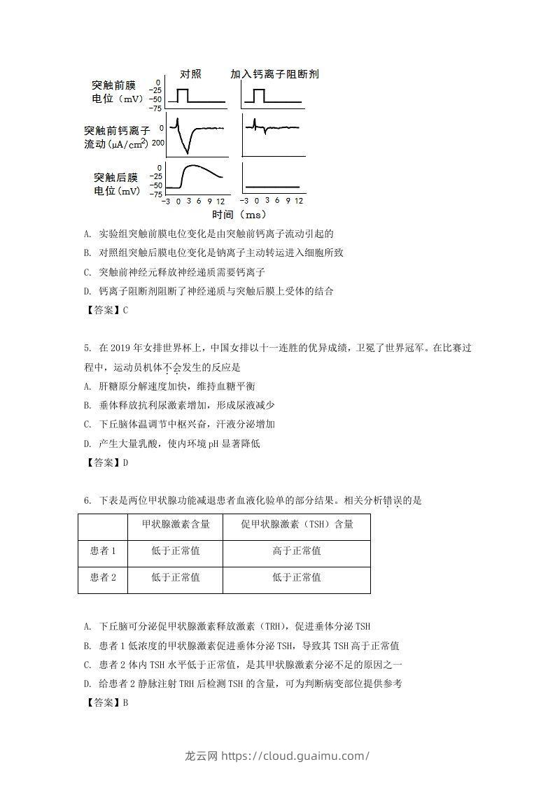 图片[2]-2019-2020年北京市西城区高二生物上学期期末试题及答案(Word版)-龙云试卷网