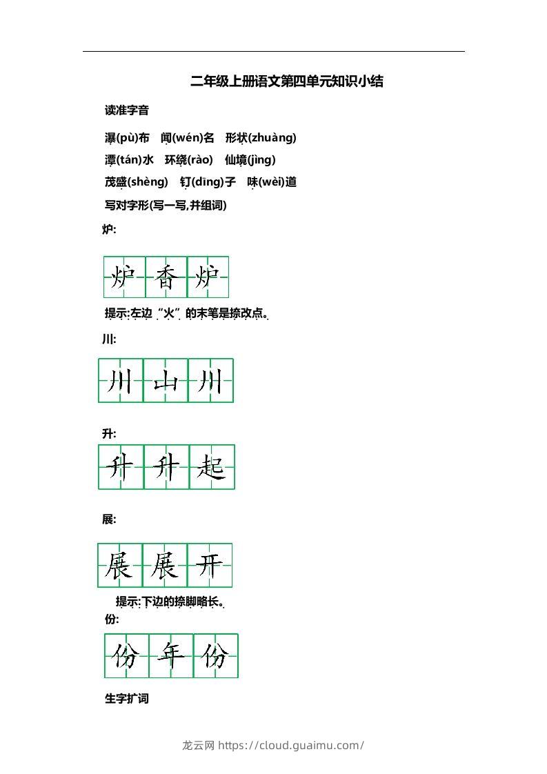 二上语文第四单元知识重点-龙云试卷网