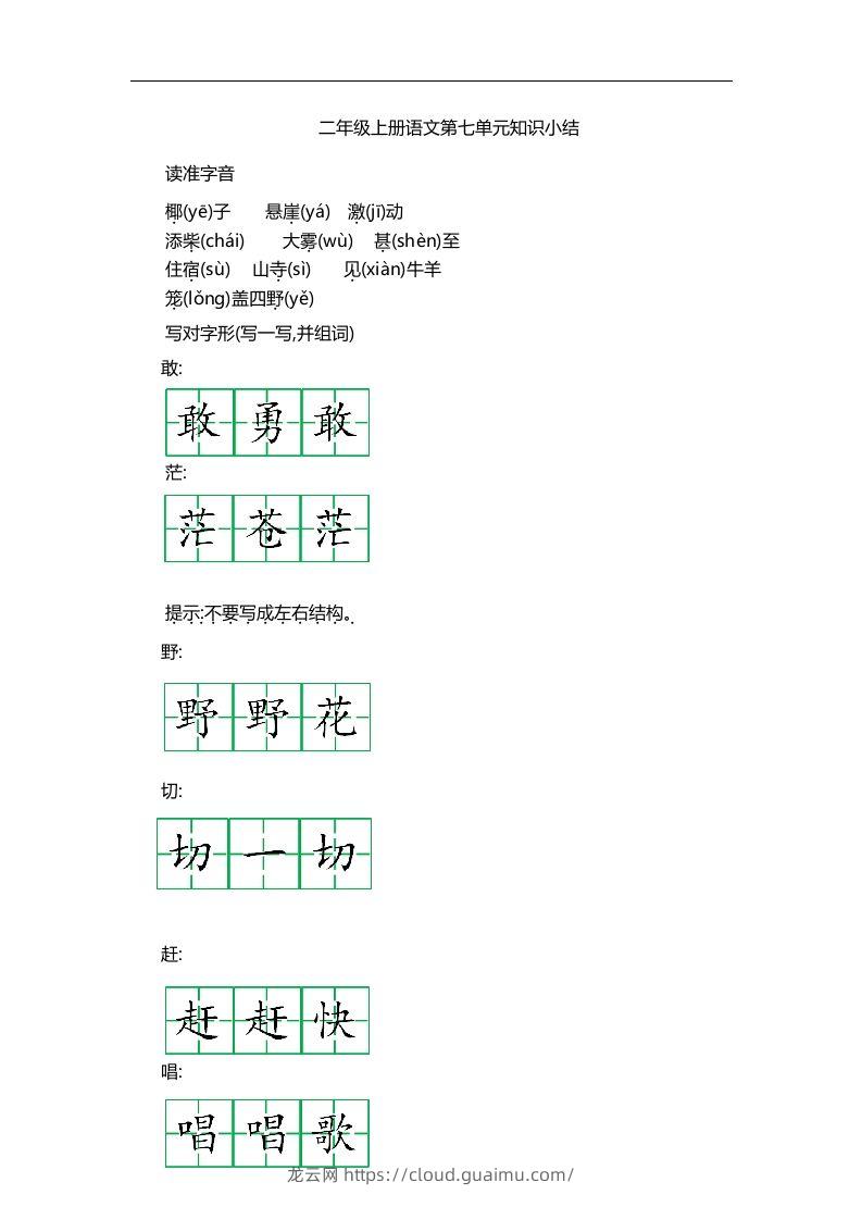 二上语文第七单元知识重点-龙云试卷网