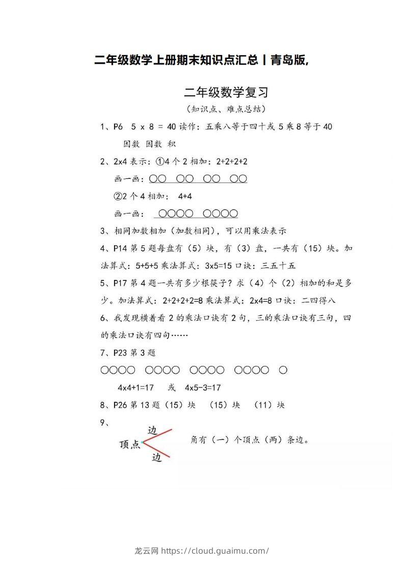 二上青岛版数学重点知识点预习()-龙云试卷网