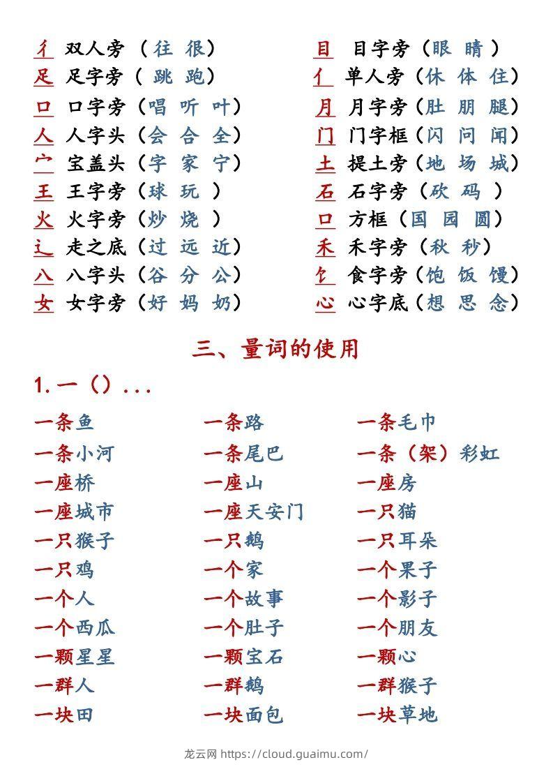 图片[2]-【语文知识点重点汇总】一上-龙云试卷网