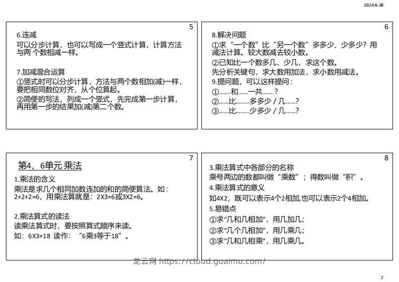 图片[2]-【人教二年级】数学上册必背笔记-龙云试卷网