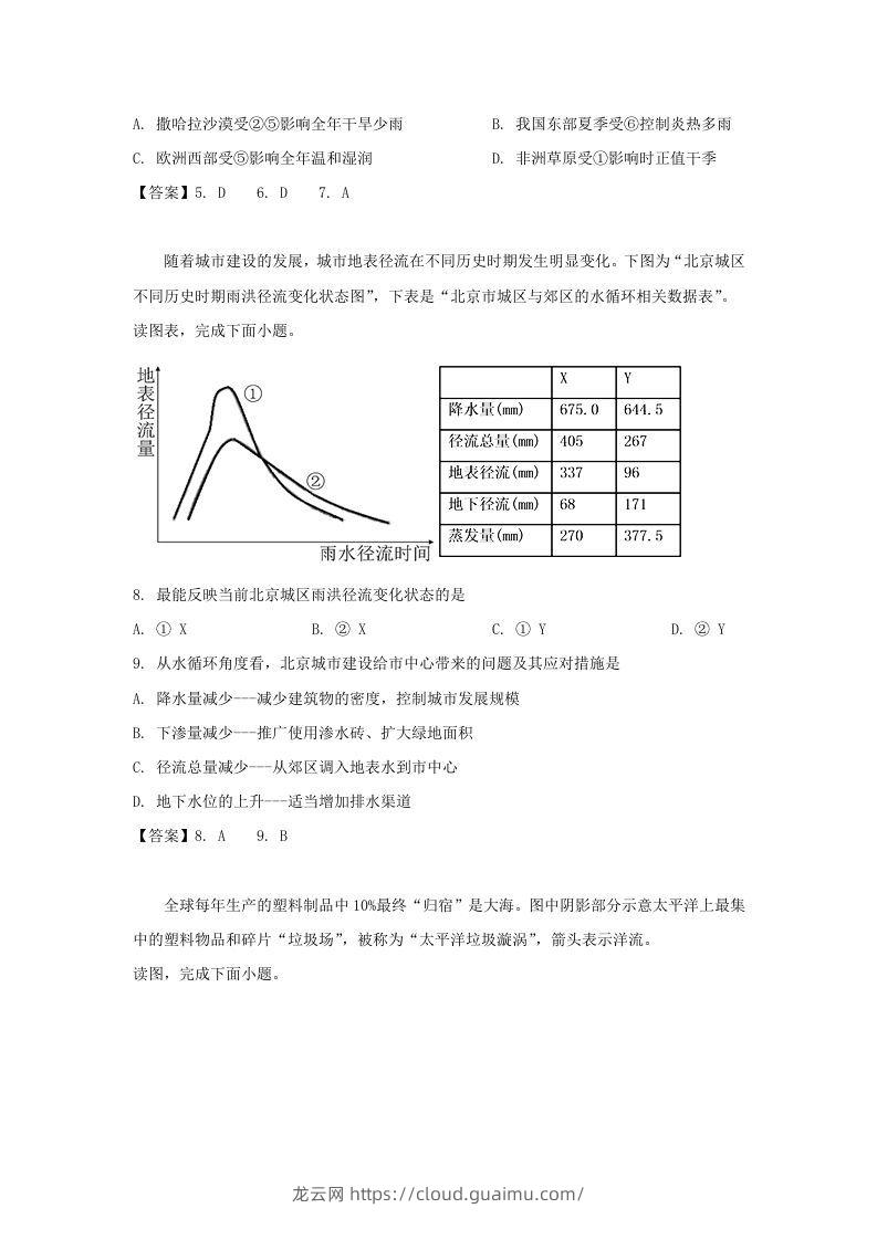 图片[3]-2019-2020年北京市怀柔区高二地理上学期期末试题及答案(Word版)-龙云试卷网