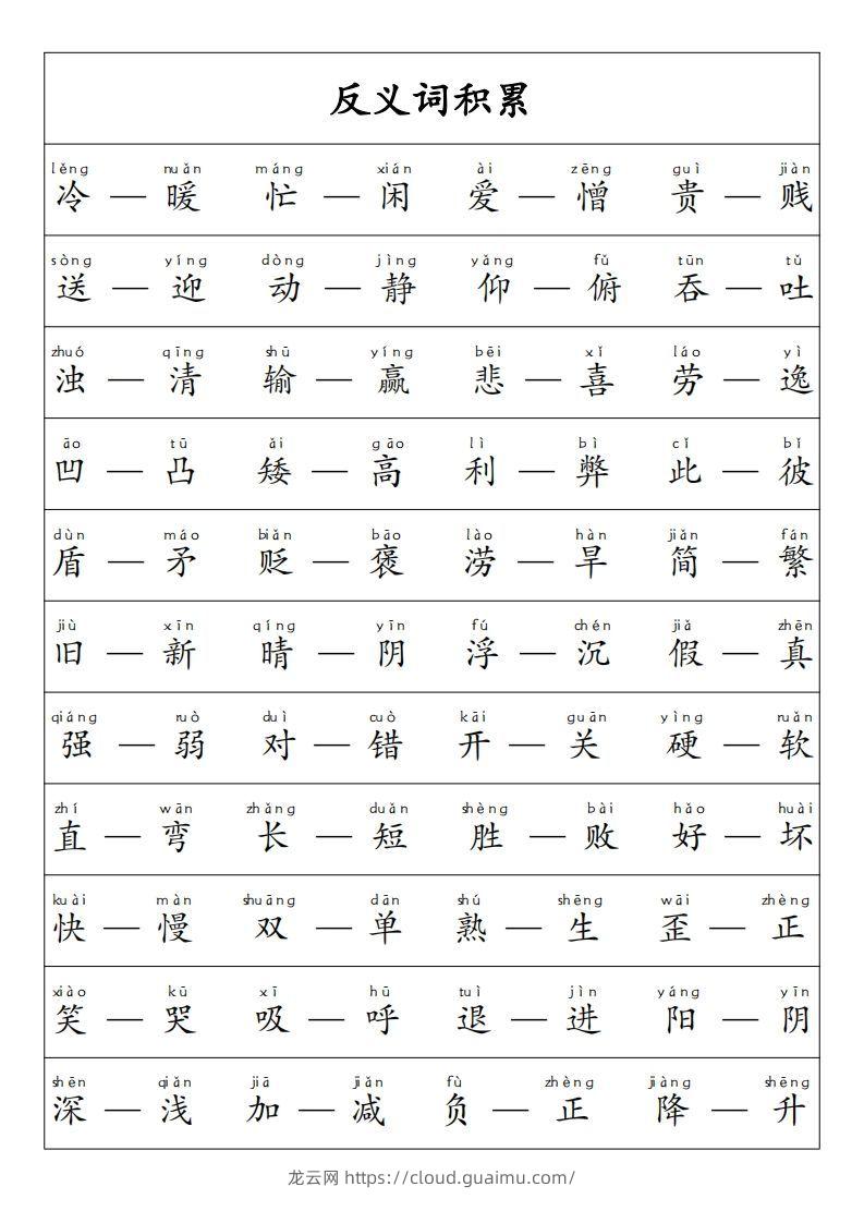 图片[2]-【重点必考词语积累】一上语文-龙云试卷网