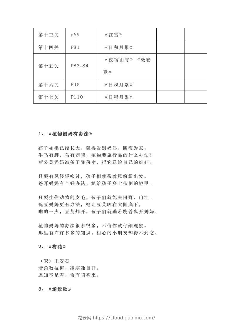 图片[2]-部编版二年级上册语文背诵课文内容及闯关表-龙云试卷网