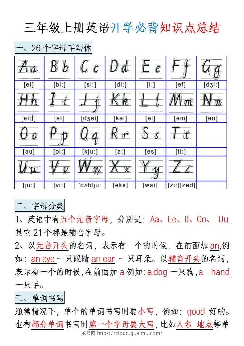 三上英语知识点归纳总结（全国通用版）-龙云试卷网