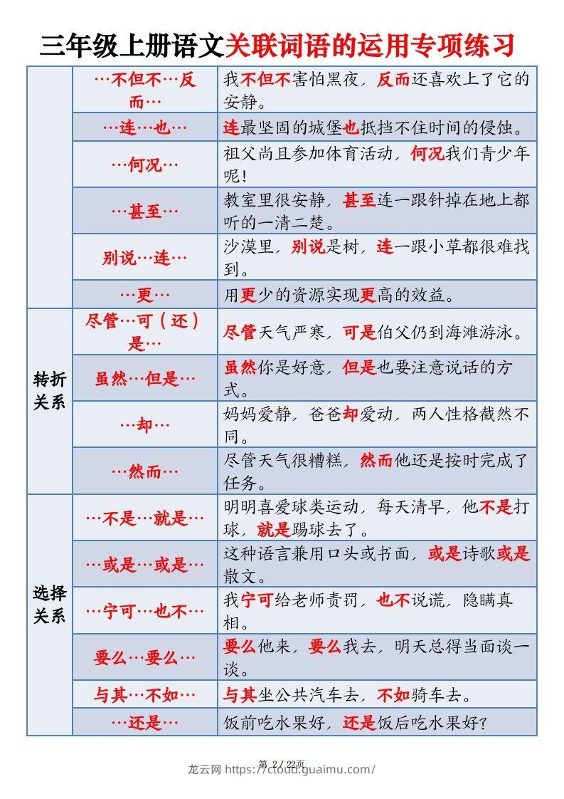 图片[2]-三上语文关联词语的运用专项练习（练习+答案）22页-龙云试卷网