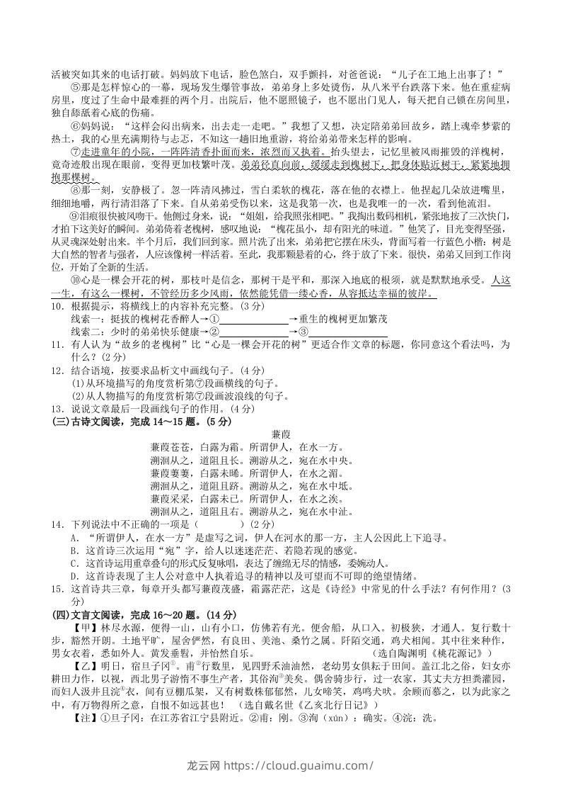 图片[3]-2023-2024学年广西河池市宜州区八年级下学期期中语文试题及答案(Word版)-龙云试卷网