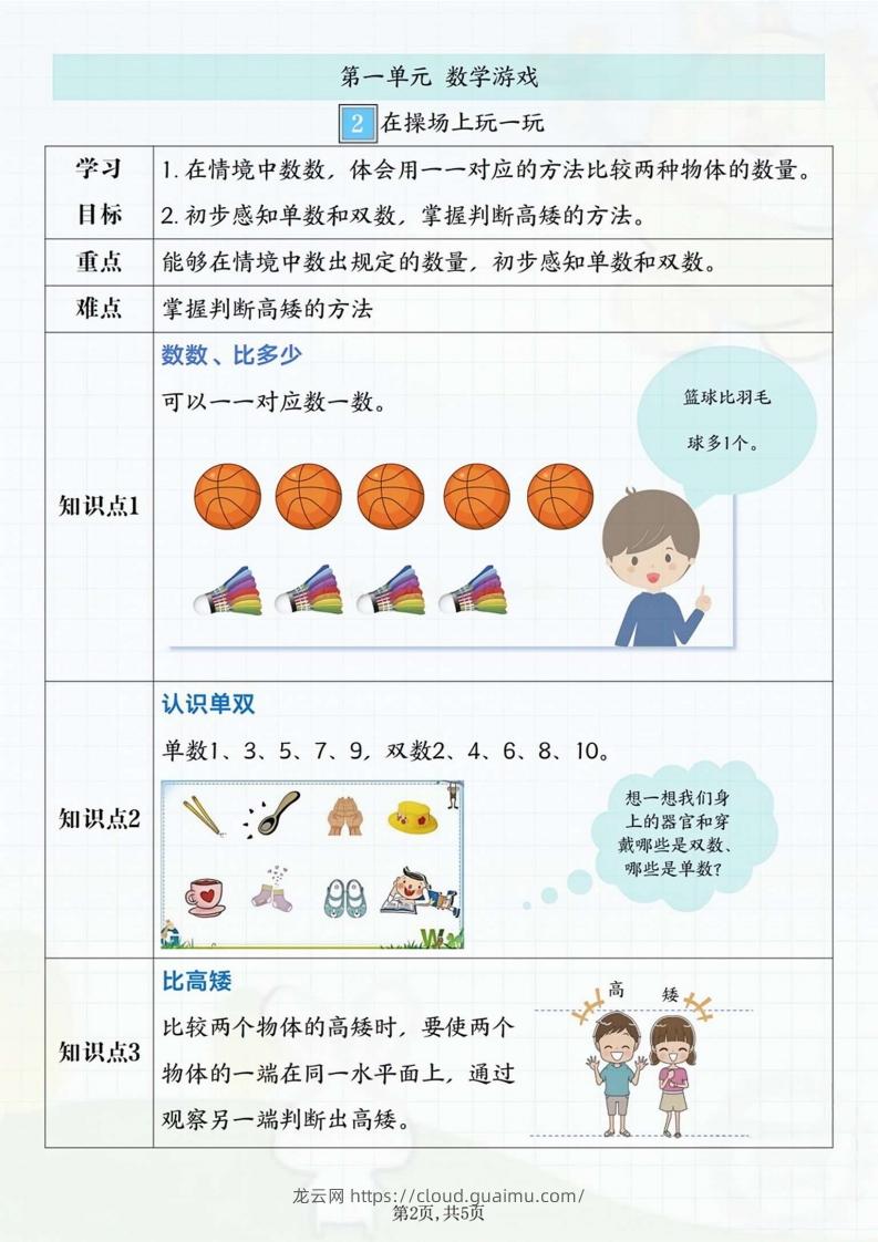 图片[2]-一年级上册数学重点知识汇总-龙云试卷网