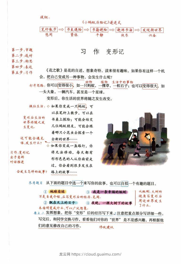 六年级上语文1-8单元习作预习方法详解（拟定提纲+写作思路+习作导图）-龙云试卷网