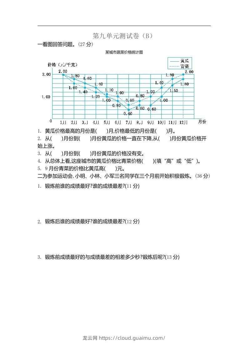 五上54制青岛版数学第九单元检测卷.2-龙云试卷网