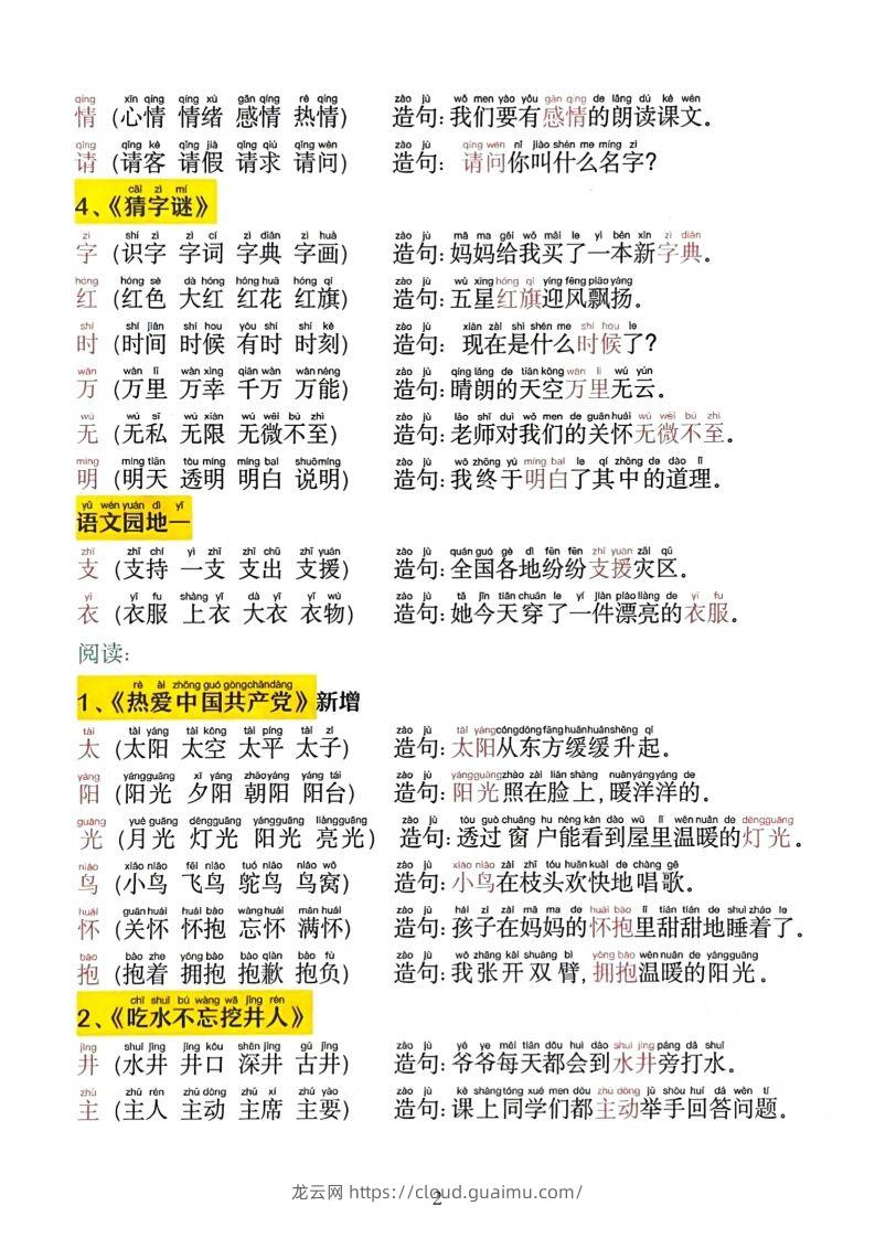 图片[2]-2025新一下语文同步生字拼音组词造句11页-龙云试卷网