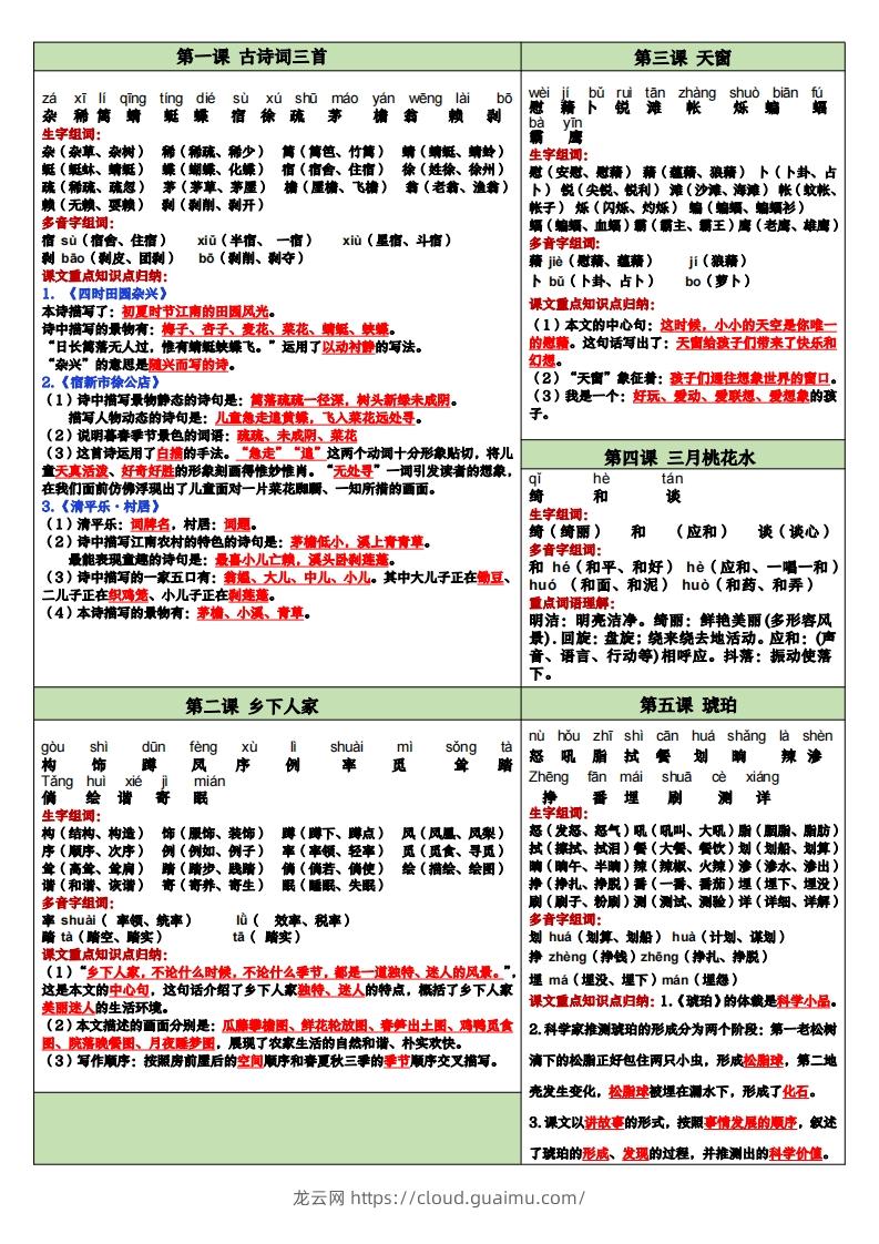 【课课贴】四下语文-龙云试卷网