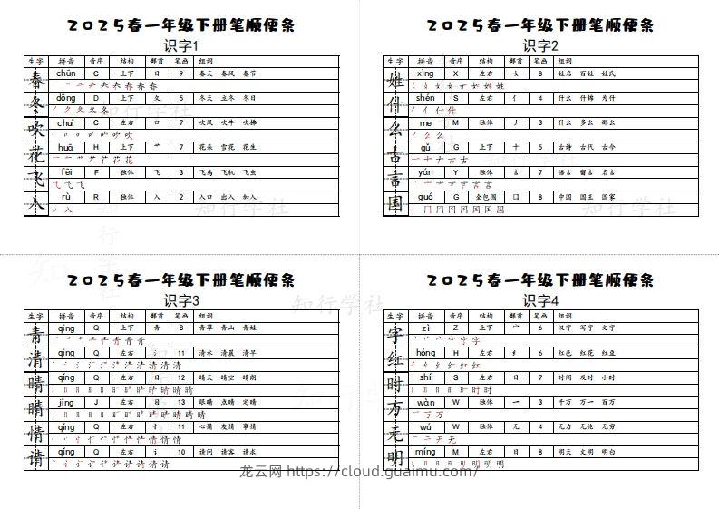 25一下语文生字【笔顺】便条-龙云试卷网