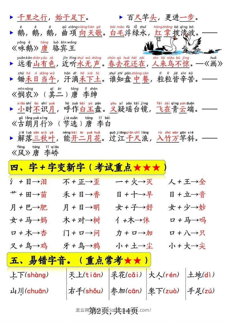 图片[2]-一年级语文上册期末常考重点知识总结-龙云试卷网