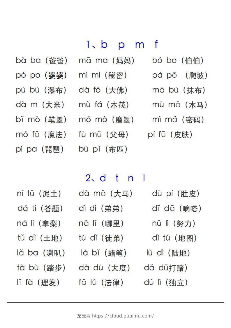 图片[2]-【拼音】拼音表与拼音拼读大全(1)-龙云试卷网