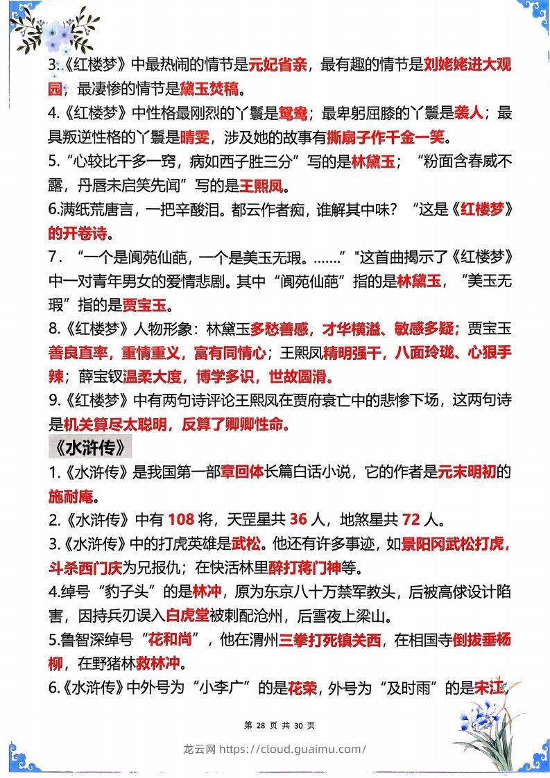 图片[2]-【四大名著】五年级下册语文四大名著常考知识点-龙云试卷网