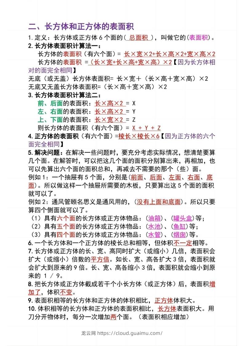 图片[2]-五下数学：长方体必背知识点（通用）-龙云试卷网