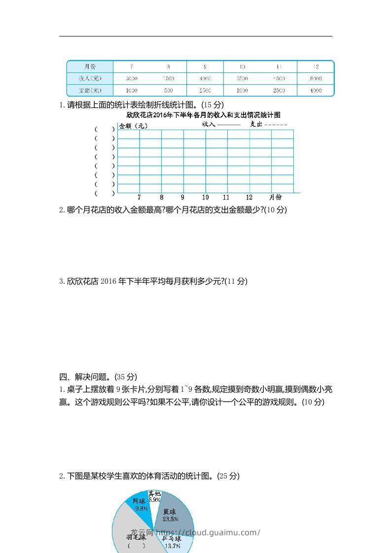 图片[2]-六下青岛63版数学期末统计与概率专项检测卷（2）-龙云试卷网