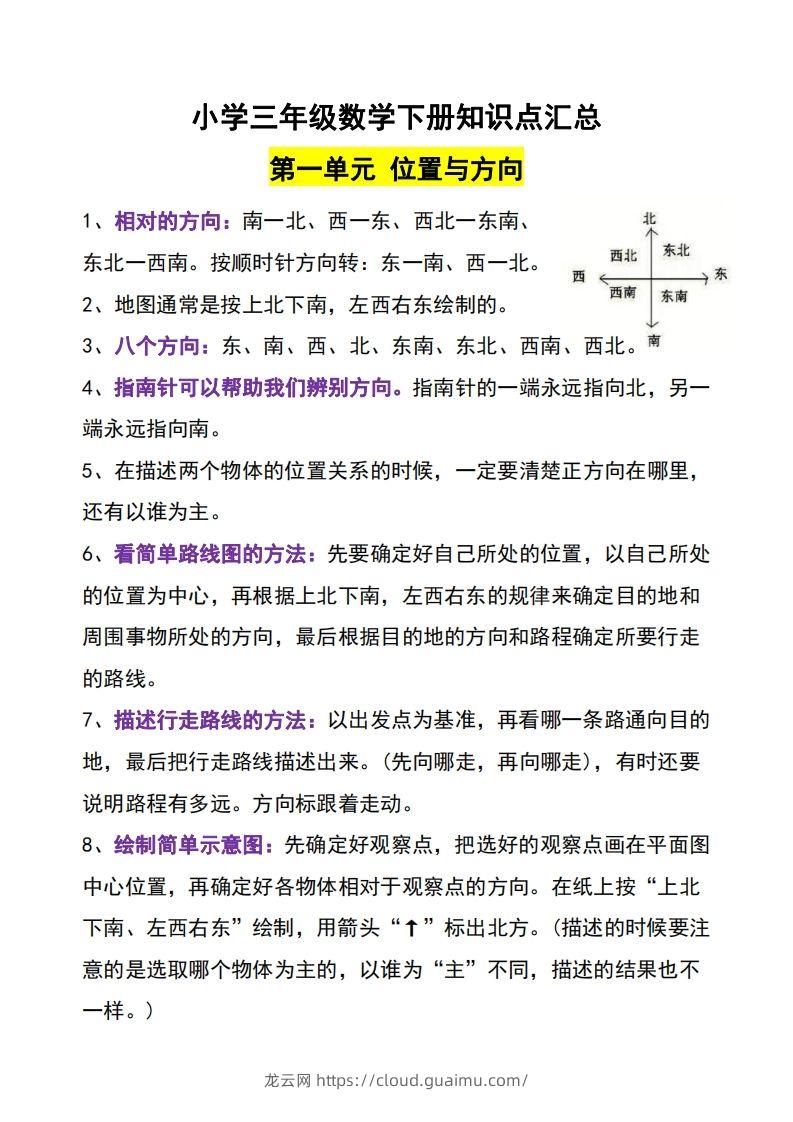 三年级下册数学知识点-龙云试卷网