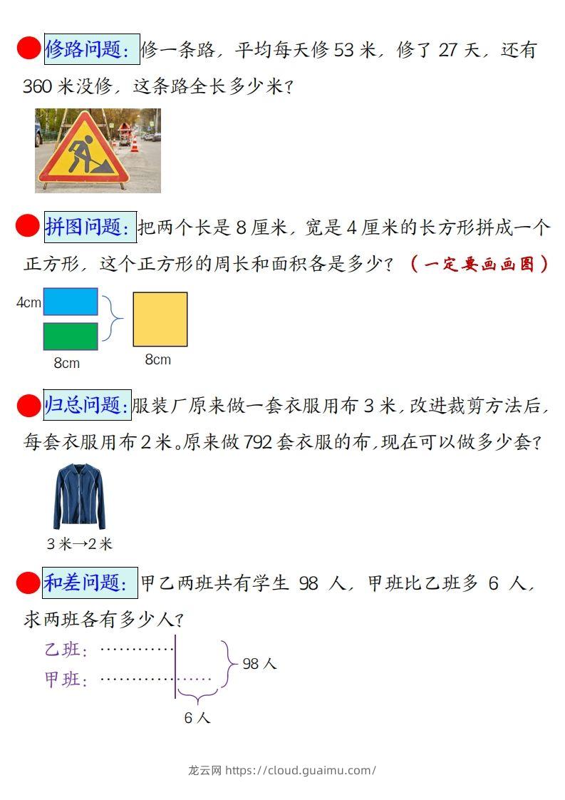 图片[2]-三年级下册数学易错思维应用题专项(空白)-龙云试卷网